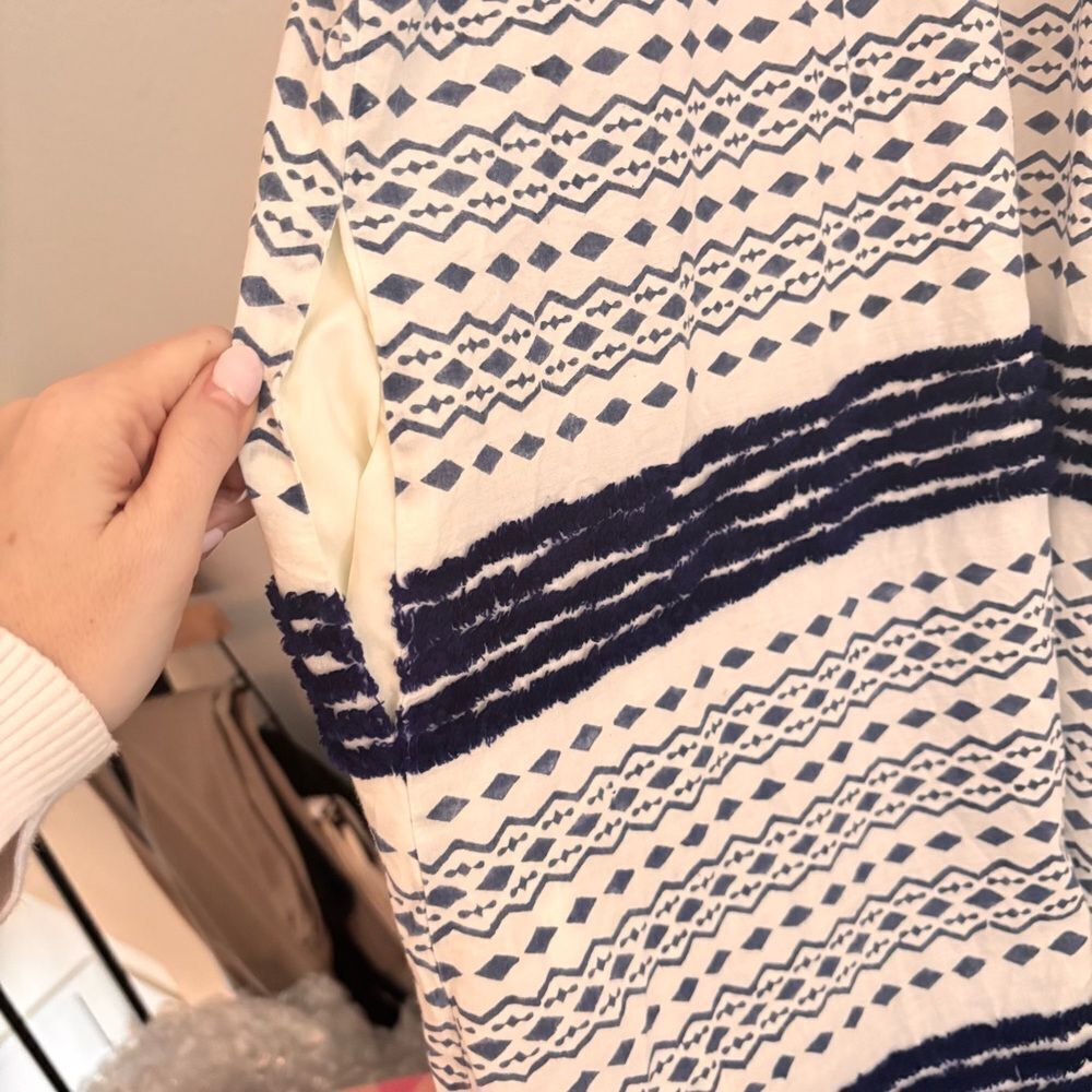 Corey Lynn Calter - White & Blue Dress W/ Diamond Pattern & Texture XL - Picture 7 of 8
